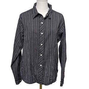 Woolrich‎ Shirt Womens Large Black White Striped Long Sleeve Button Up Cotton